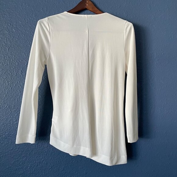 Bylyse White Draped Faux Wrap Asymmetrical Hem Long Sleeve Top Women's Size P/S - Picture 5 of 7